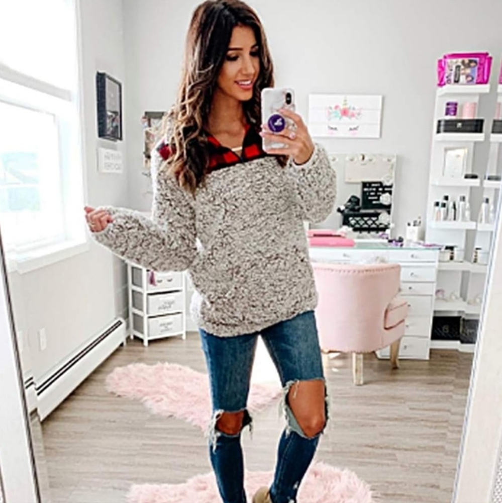 Sherpa and Buffalo Plaid half zip